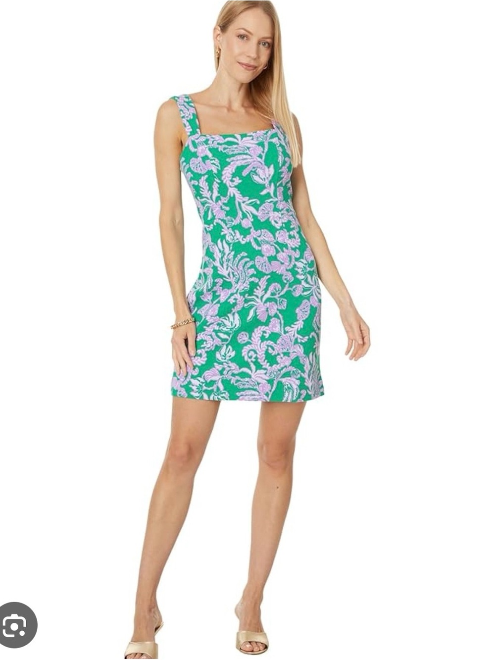 Lilly Pulitzer Green & Lavender Floral Square-Neck Mini Dress